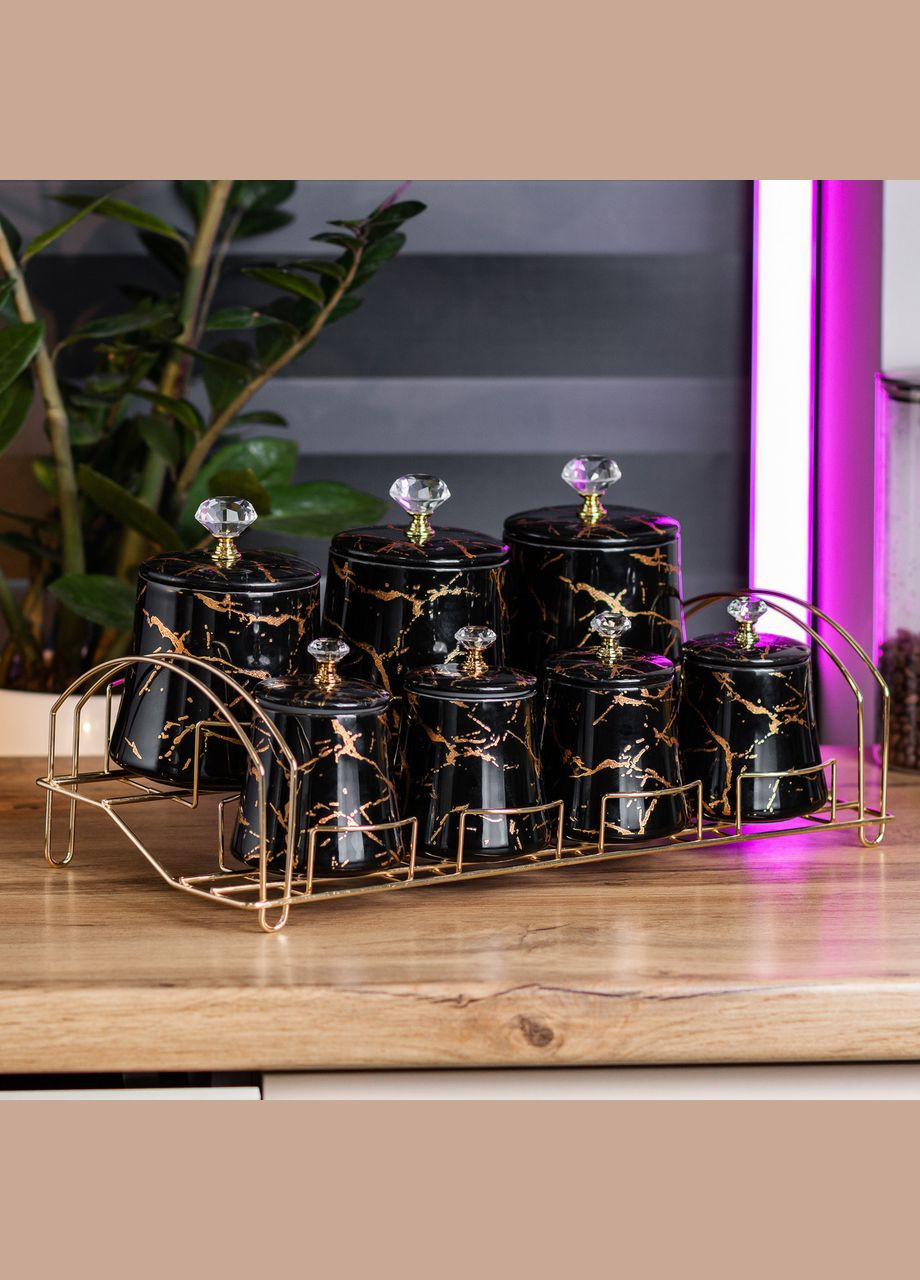 Набор баночек для сыпучих продуктов 600/250 мл на металлической подставке Yiwu (322421127)