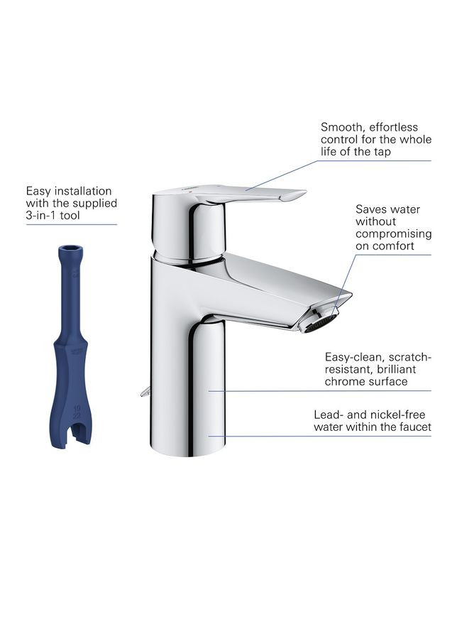 QuickFix Start Однорычажный смеситель для раковины S-Size с цепочкой (32277002) Grohe (363832346)