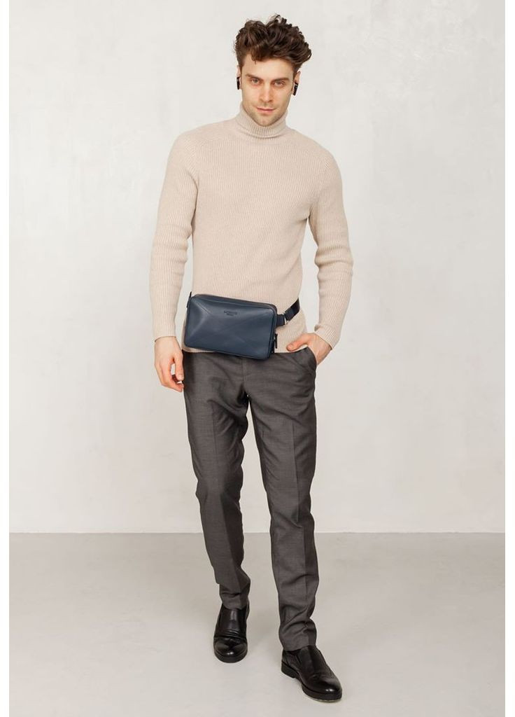 Кожаная поясная сумка Dropbag Maxi темно-синяя BlankNote Поясна сумка (348359343)