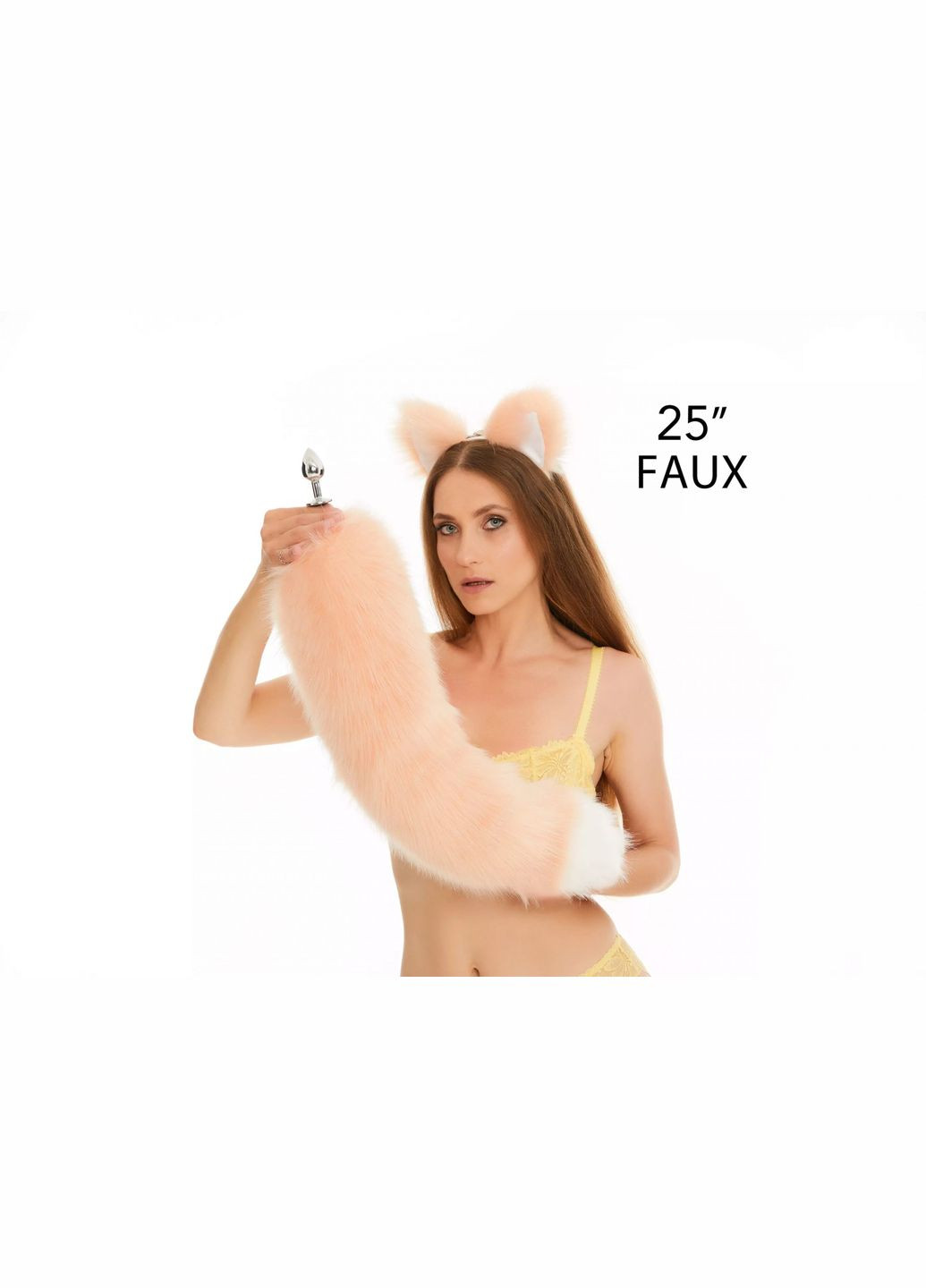 Анальный меховой пушистый хвост без пробки, Персиковый с белым кончиком, 60 см. OKOVA (315149243)