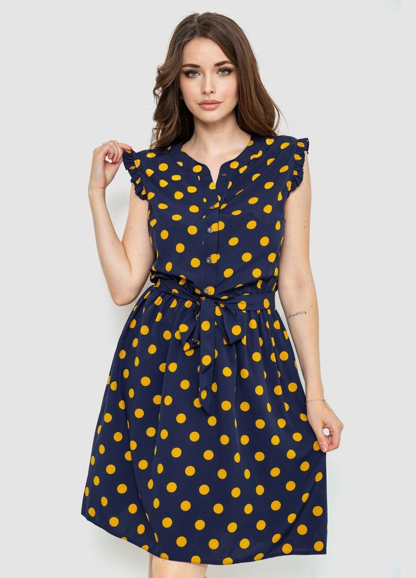Синьо-жовтий сукня у горох, колір світло-пудровий, Ager