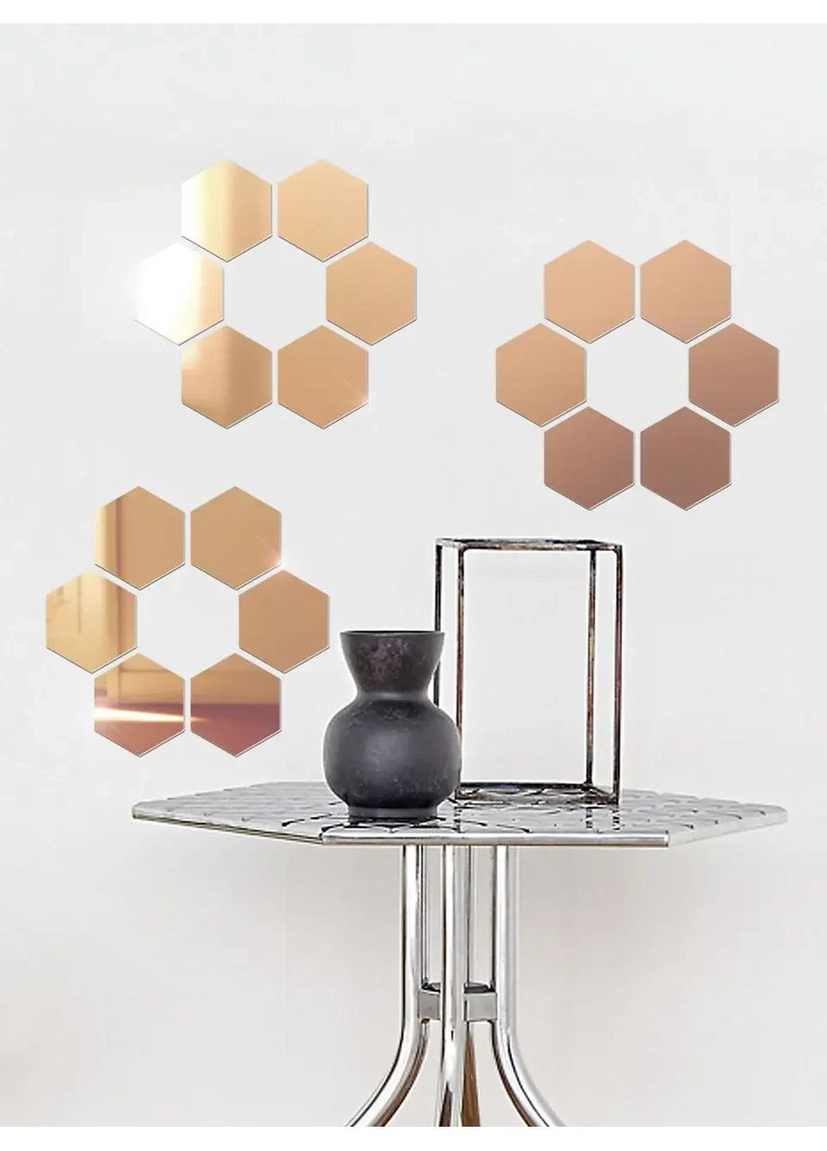 Інтер'єрні наклейки дзеркальні акрилові настінні Соти-127 12.7х11 см 18 шт. Бронза Ваша Світлість (366334685)