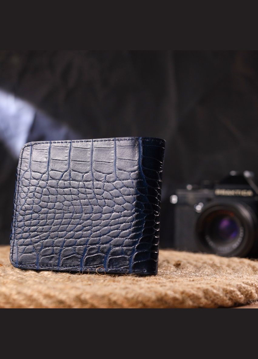 Портмоне для документов мужское кожаное в два сложения с тиснением под крокодила 21577 Синее Canpellini (306881714)