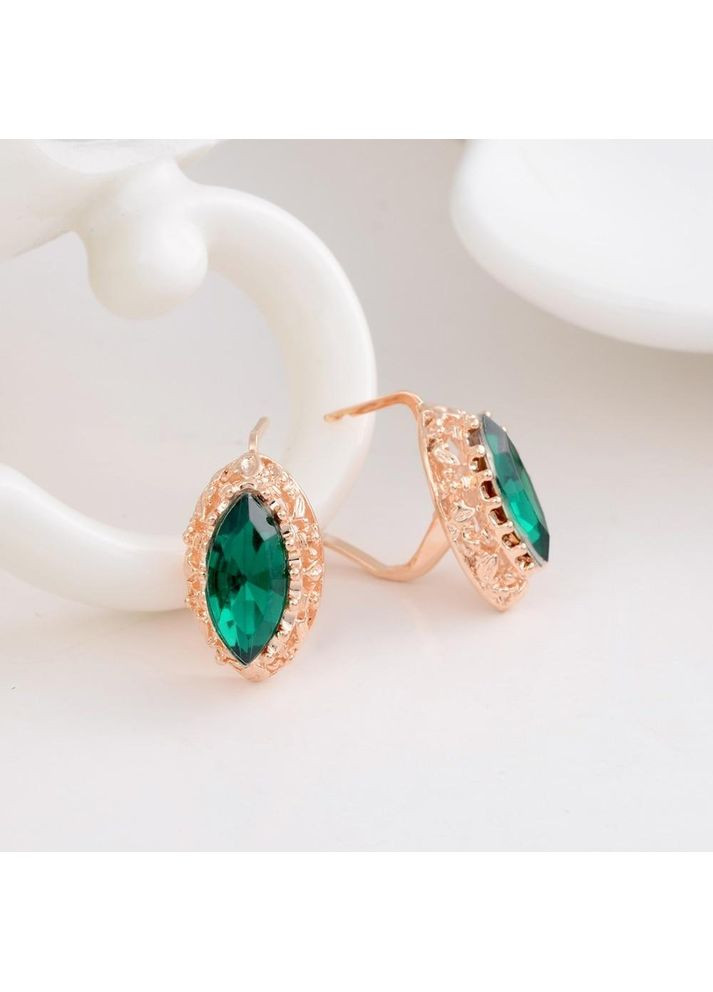 Комплект украшений золотистый с зелеными камнями No Brand Жіночий комплект прикрас (349724162)