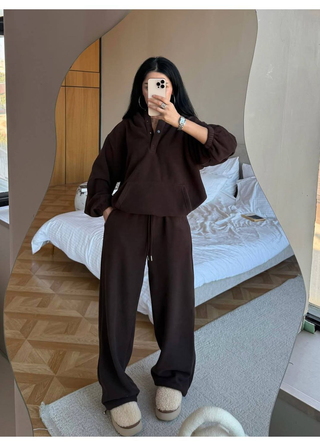 Шоколадный костюм двойка из турецкого полар флиса No Brand р 4942 395-1 (367602323)
