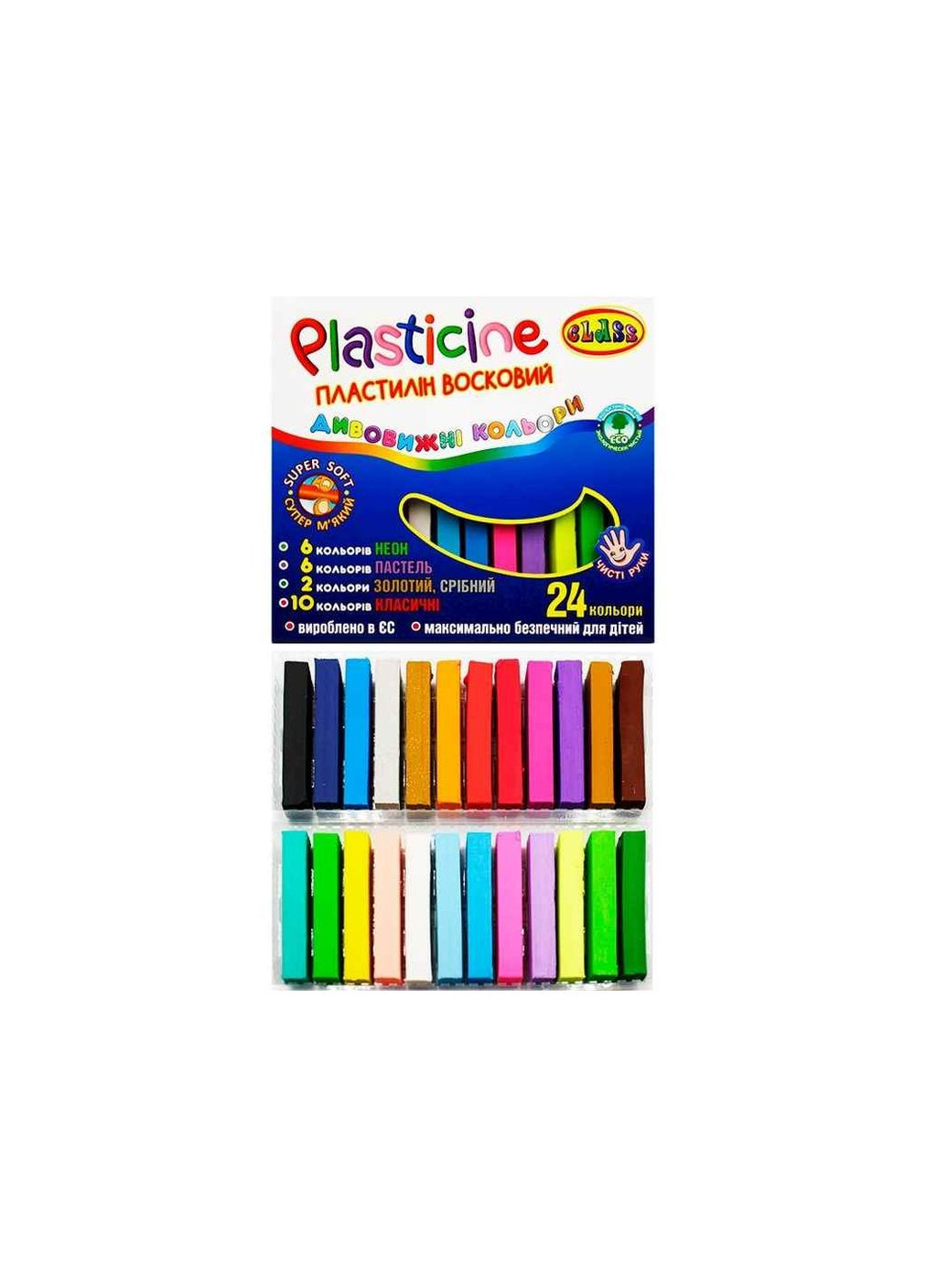 Пластилін 24кол. Чисті руки, квадратн ECO, 400гр 7655C, Class (359433844)