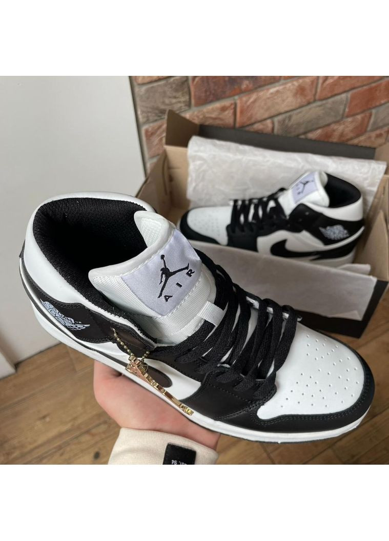 Черные демисезонные кроссовки мужские nike air jordan 1 retro mid black white 2.0 найк аир джордан No Brand