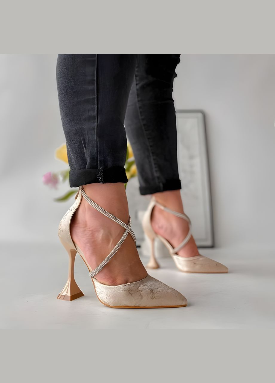 Bashili Женские туфли на каблуке 1547 Бежевые бежевый з текстиль, — демисезон (338370921)
