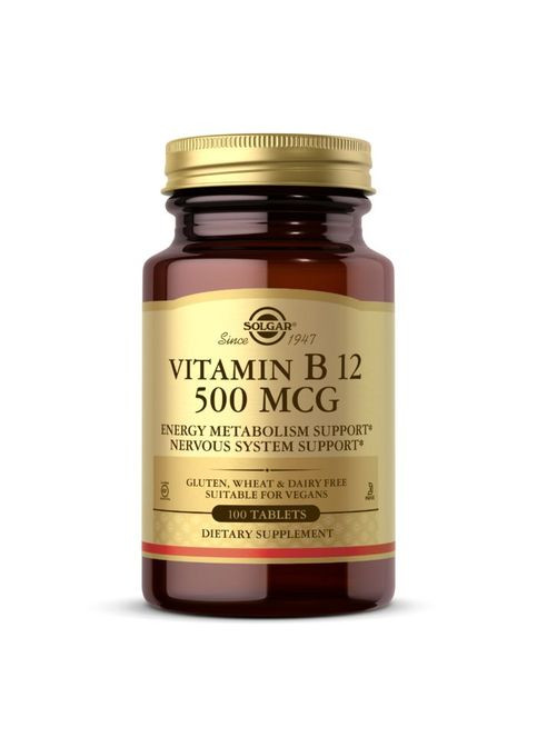 Витамины и минералы Vitamin B12 500 mcg, 100 таблеток Solgar (322209005)