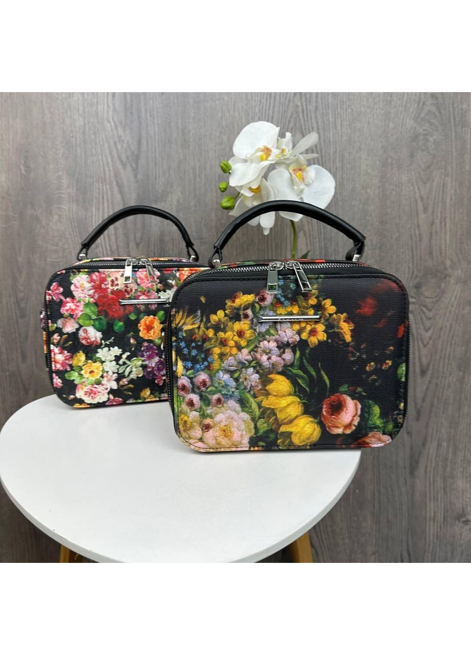 Женская каркасная сумочка клатч цветочная из экокожи черная на плечо ProDobro (363259700)