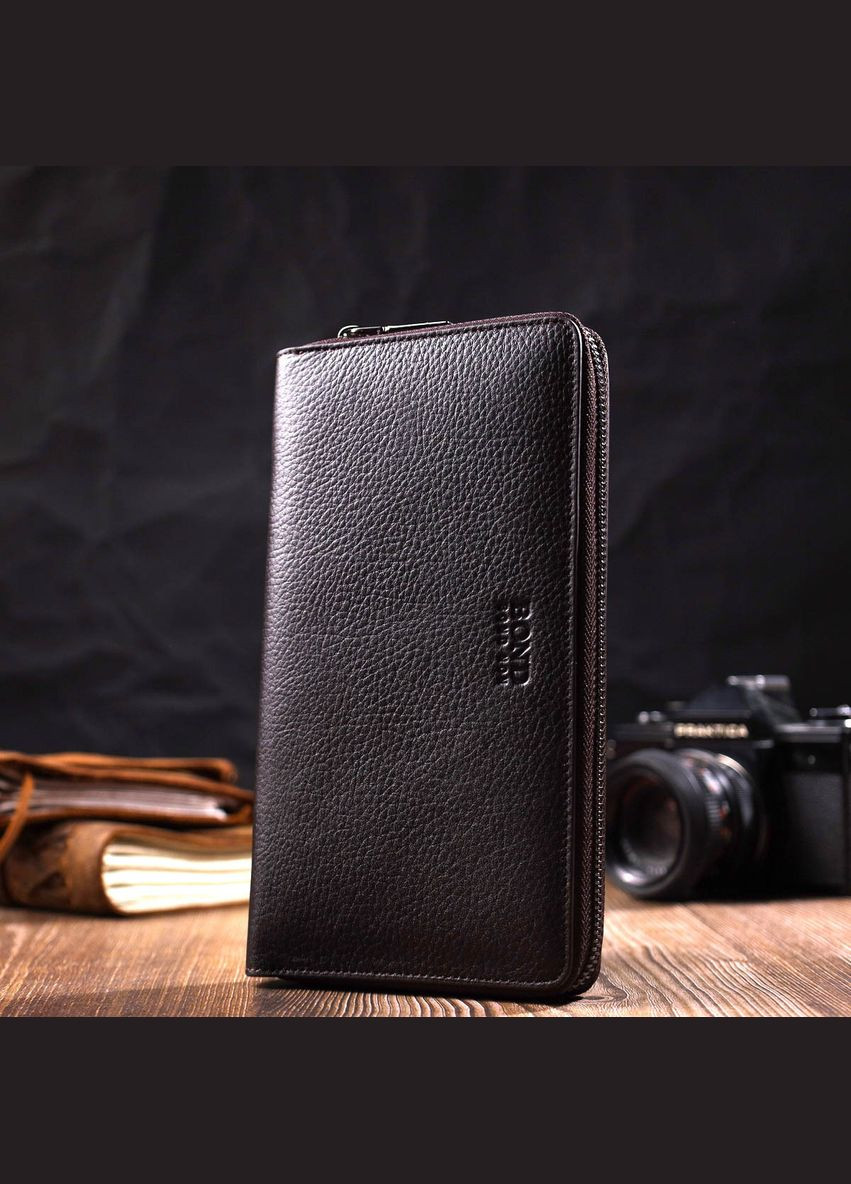 Цікавий чоловічий клатч з одним відділенням із натуральної шкіри 22032 Коричневий Bond (298566720)