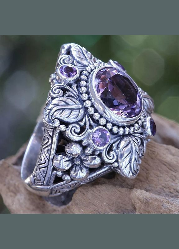 Кольцо женское модное шикарное колечко в виде цветка и с фиолетовыми камнями р 18 Fashion Jewelry (285110554)