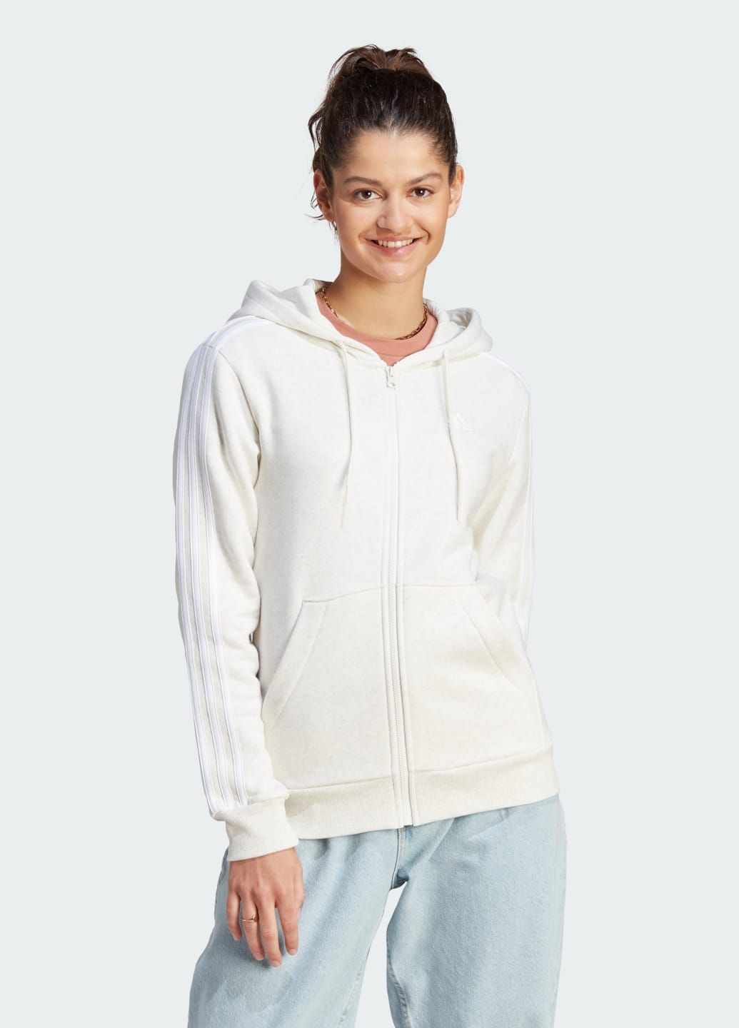 Худи Essentials 3-Stripes Full-Zip Fleece adidas (284346695)