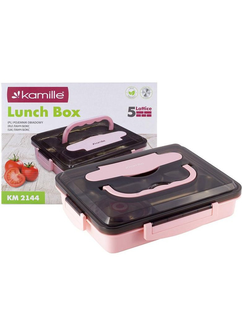 Ланч-бокс Snack 1000мл на 5 секций, пластик и нержавеющая сталь, розовый Kamille (372175282)