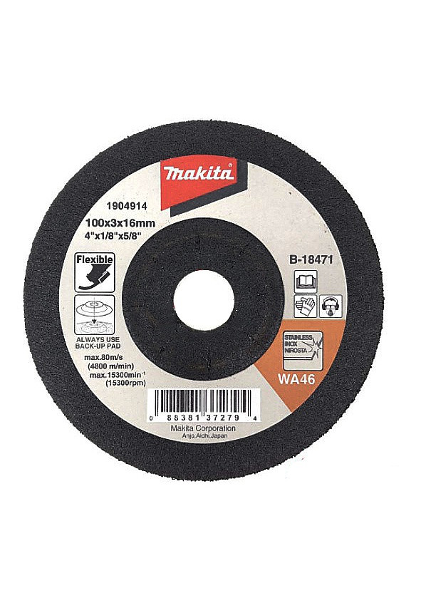 Гибкий шлифовальный диск B-18471 (100х16х3 мм, WA46) круг по нержавеющей стали (6383) Makita (295030459)