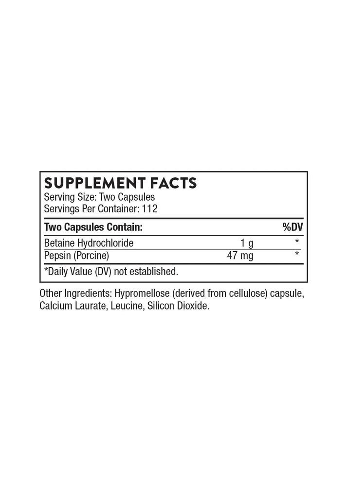 Бетаин HCL соляная кислота и пепсин (Betaine HCL Hydrochloric Acid Pepsin) 225 капсул Thorne Research (361115798)