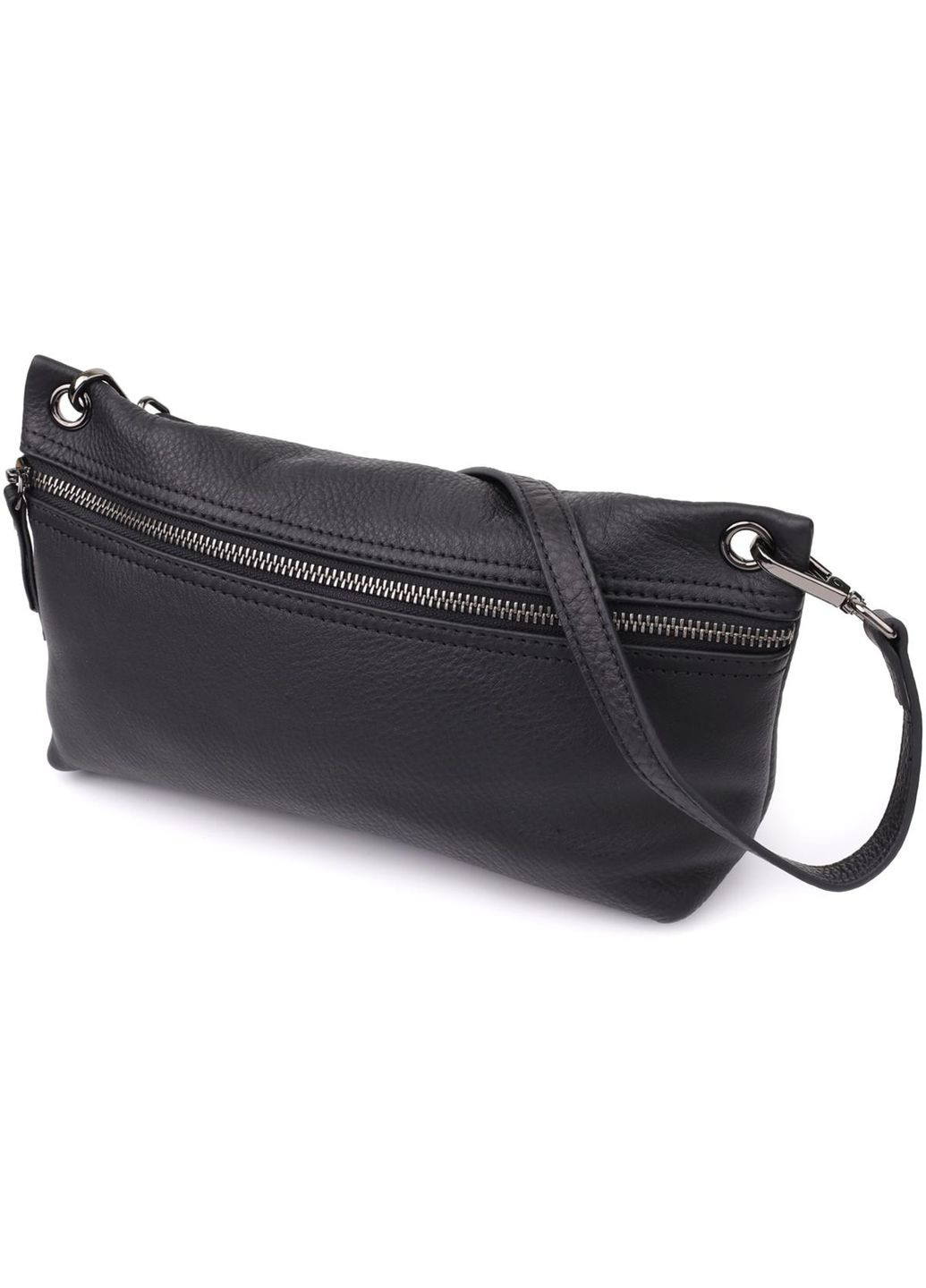 Сумка клатч через плече жіноча з натуральної шкіри для телефону та для документів маленька Чорний 38303 Vintage (355245182)