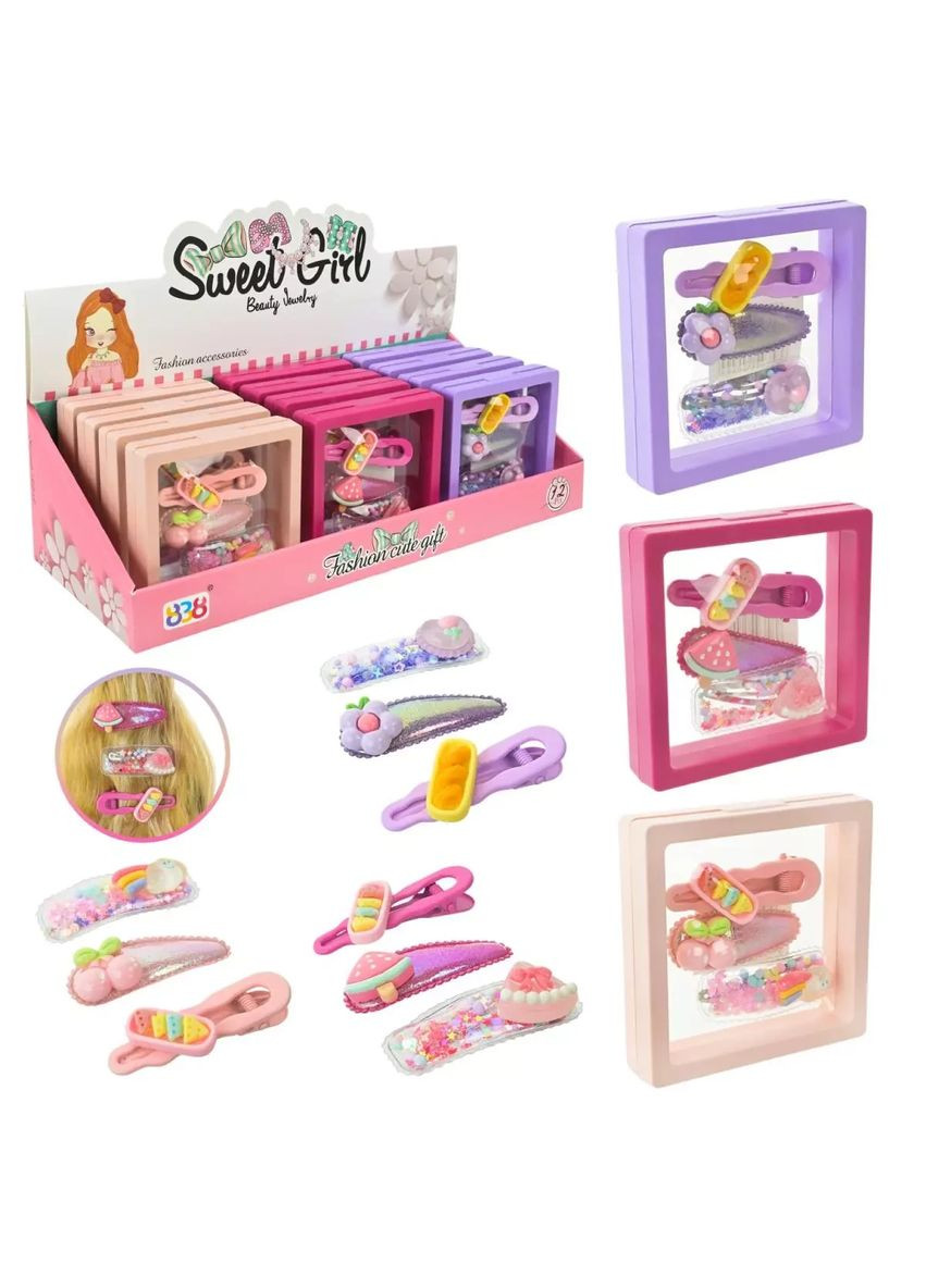 Набор детских укзашенный заколки для волос 838-2301-3R Цена за бокс 12 штук No Brand (362425959)