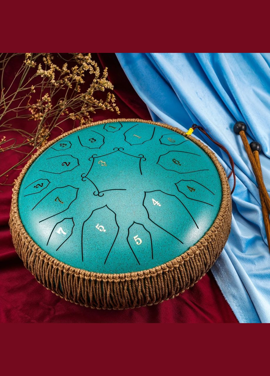 Глюкофон на 15 нот 30.5см (12") с сумкой и аксессуарами Tongue Drum Green музыкальный инструмент для медитации и йоги No Brand (338436982)