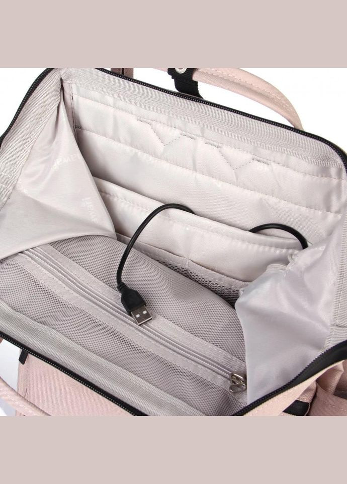 Рюкзак жіночий текстильний 20л на 1 відділення розмір 28×40×18 см 124-09 USB пудровий Himawari (314808816)