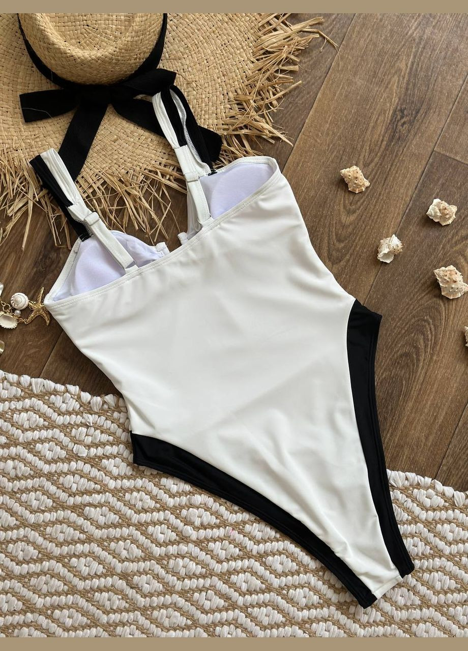 Білий літній ефектний купальник з v-подібним декольте суцільний No Brand