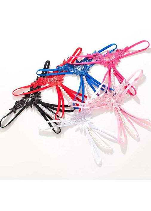 Розовый демисезонный стринги с бусинками и цветами - розовый эротическое бельё -