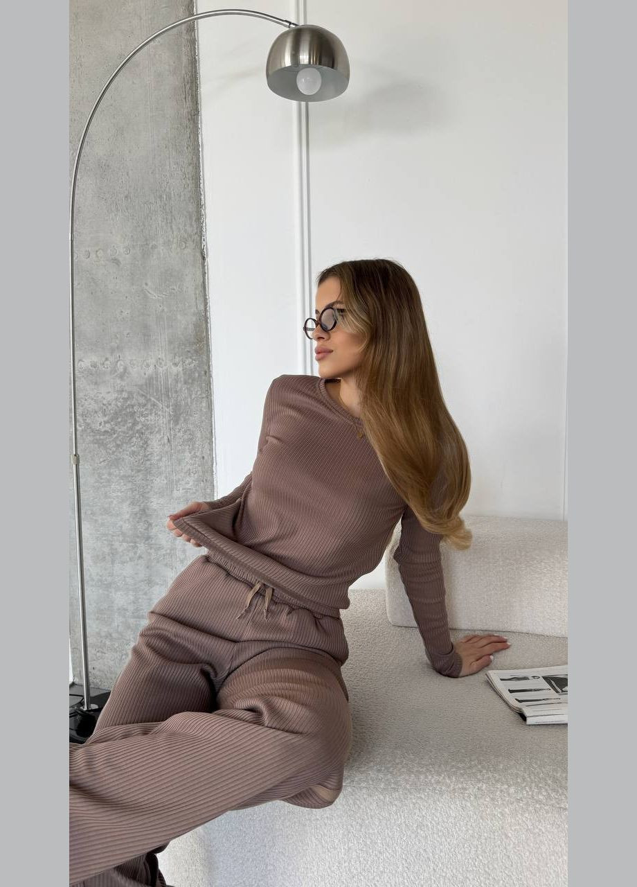 Женский костюм двойка лонгслив и брюки в рубчик свободного кроя. MonCher (335013814)