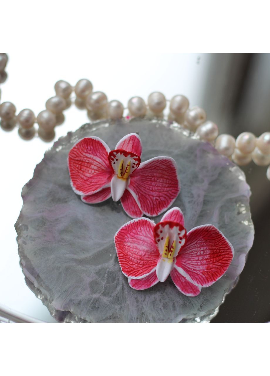Розовые серьги орхидеи ручной работы из полимерной глины Handmade (370665163)
