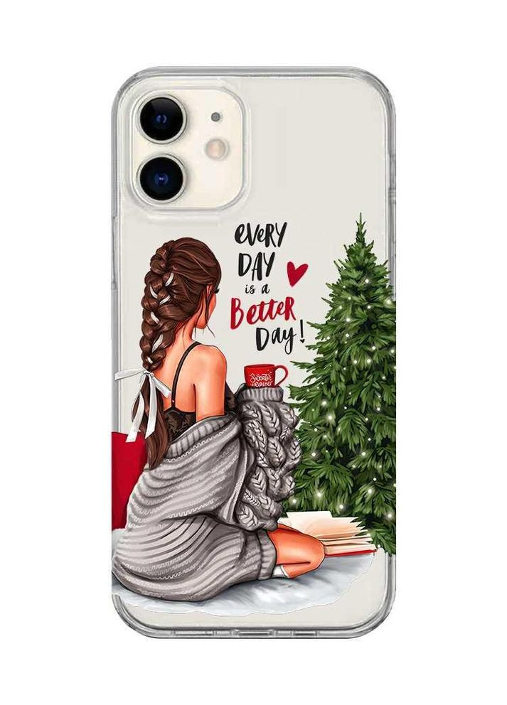Прозорий чохол на iPhone 12 mini Дівчина біля ялинки (новорічний принт 186) Creative (362968851)
