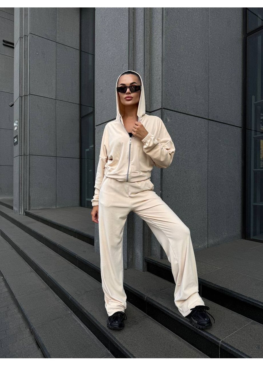 Велюровый женский костюм двойка: укороченная кофта и брюки свободного кроя MonCher (352529254)