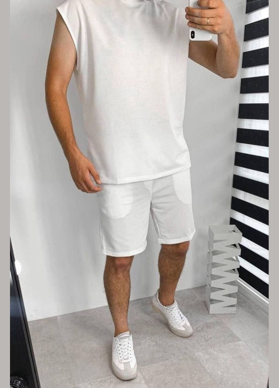 Білий літній спортивний костюм чоловічій білогокольору з шортами Let's Shop