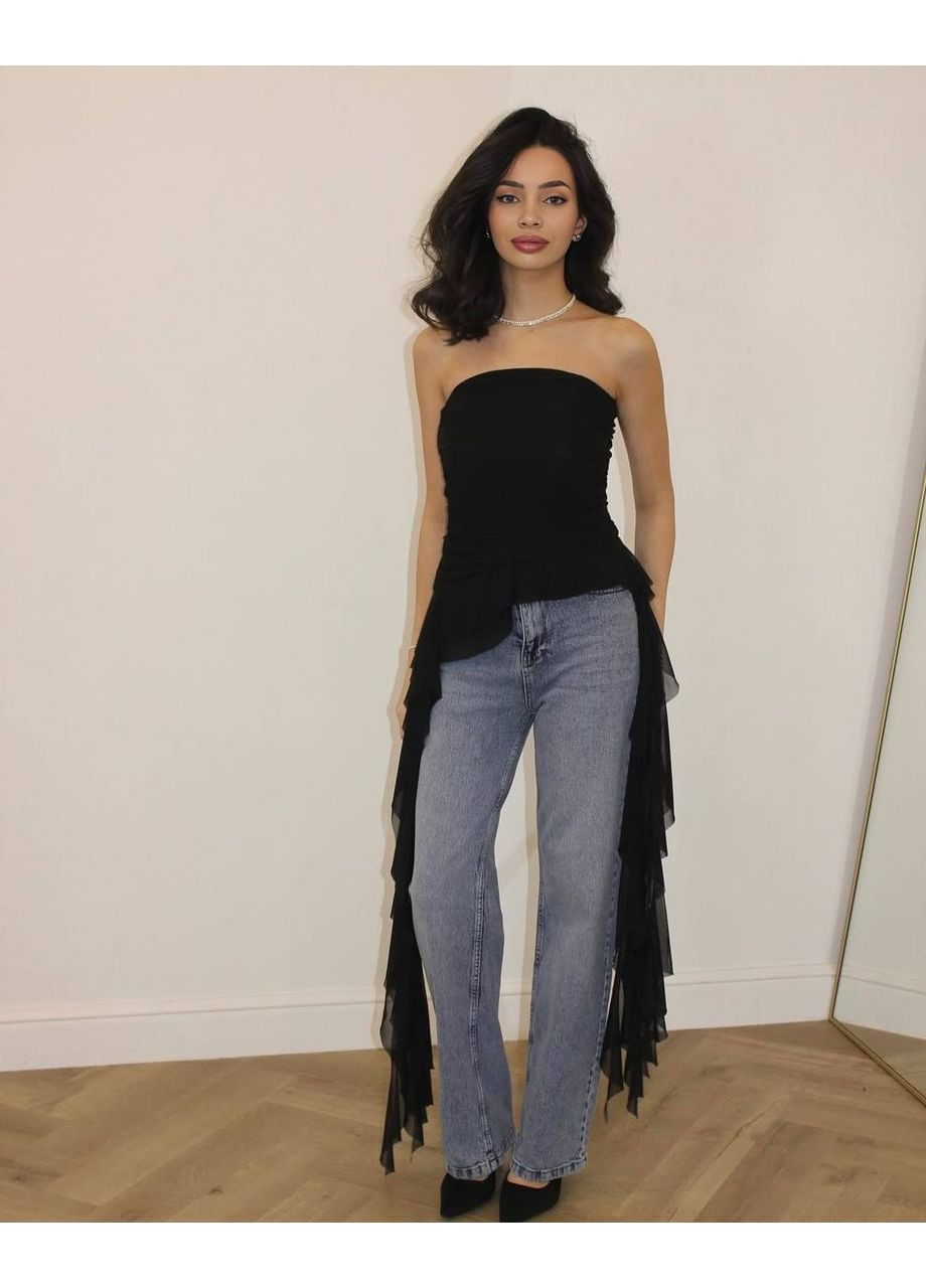 Чёрная трендовый топ с воланами No Brand