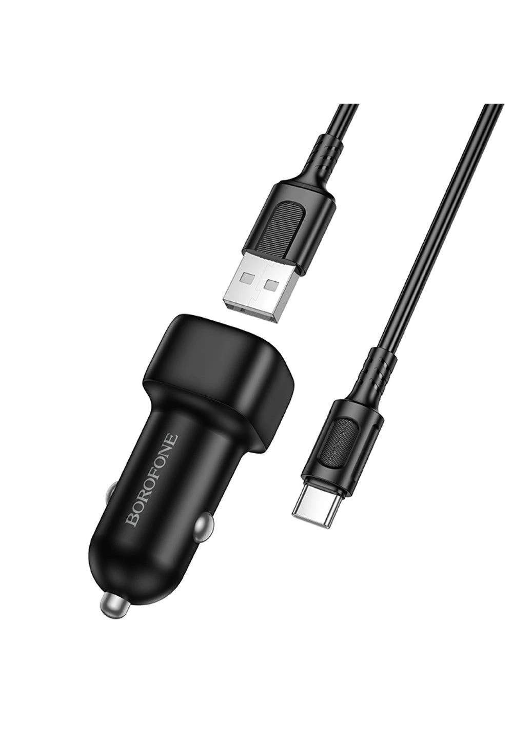 Автомобильное зарядное устройство BZ34 Cloud single port QC3.0 car charger set(Type-C) Black Borofone (388529592)