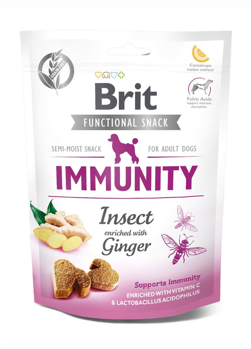 Ласощі для собак Immunity комахи з імбиром 150 г (8595602539970) Brit Care (279564343)