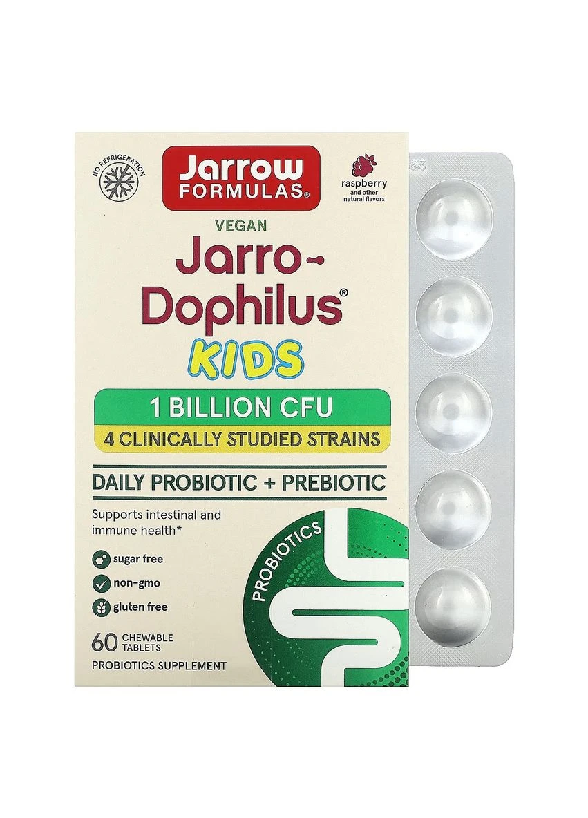 Пробіотики для дітей, 1 млрд КУО, смак малини, Jarro-Dophilus Kids,, 60 жувальних таблеток Jarrow Formulas (369742089)