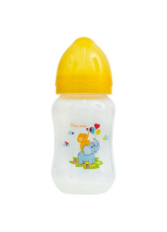 Бутылочка для кормления с широким горлышком и силиконовой соской 1002 жовтий 250 мл Baby Team (322841225)