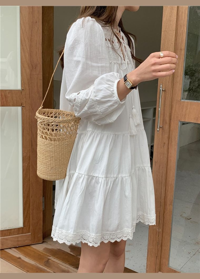 Білий сукня міні з бавовни 111145 No Brand