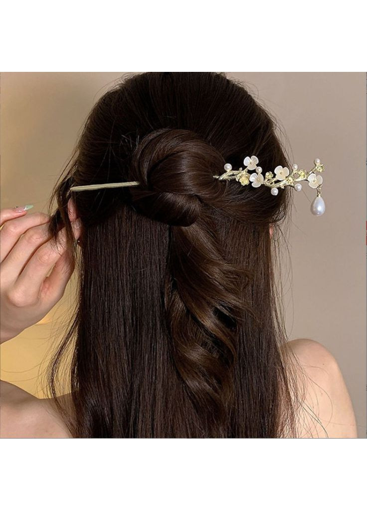 Паличка-шпилька для волосся Літні квіти в чорній подарунковій коробці золотиста No Brand (362135505)