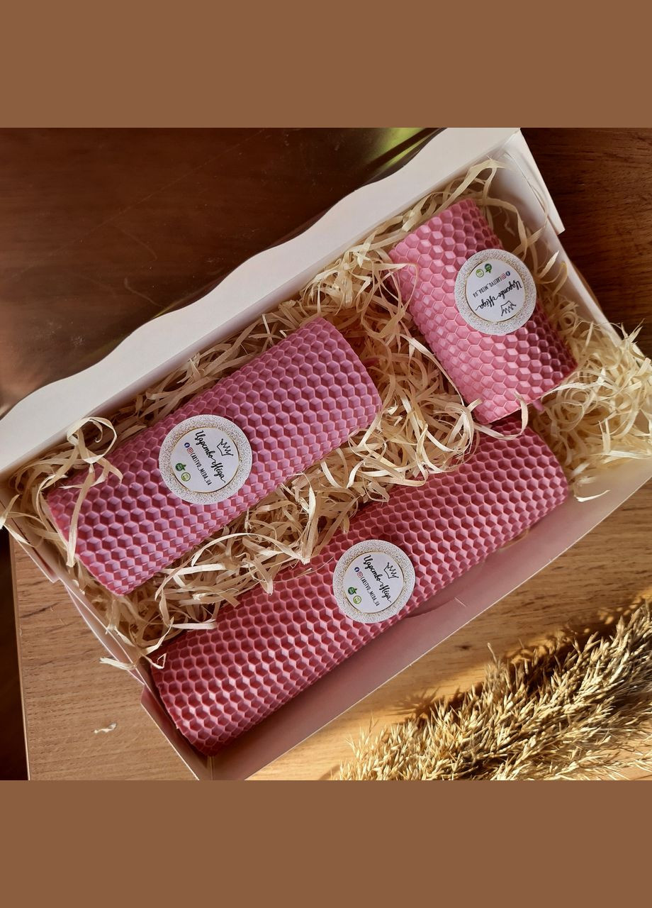 Набір свічки з вощини рожеві 6,5 см. 13 см, 17,5 см Царство Меду (324627843)