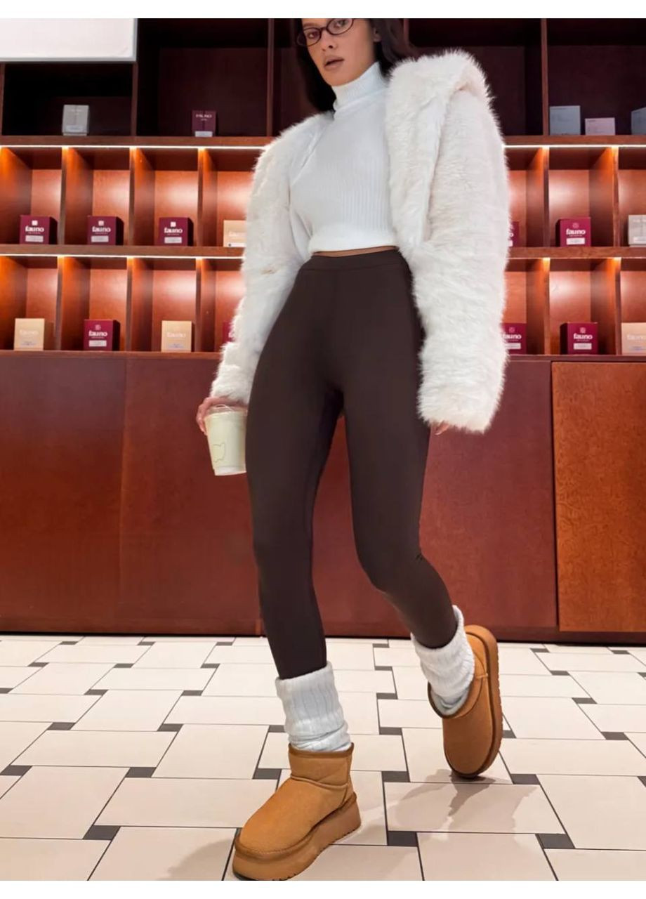 Коричневые зимние женские утепленные леггинсы со штрипками MonCher