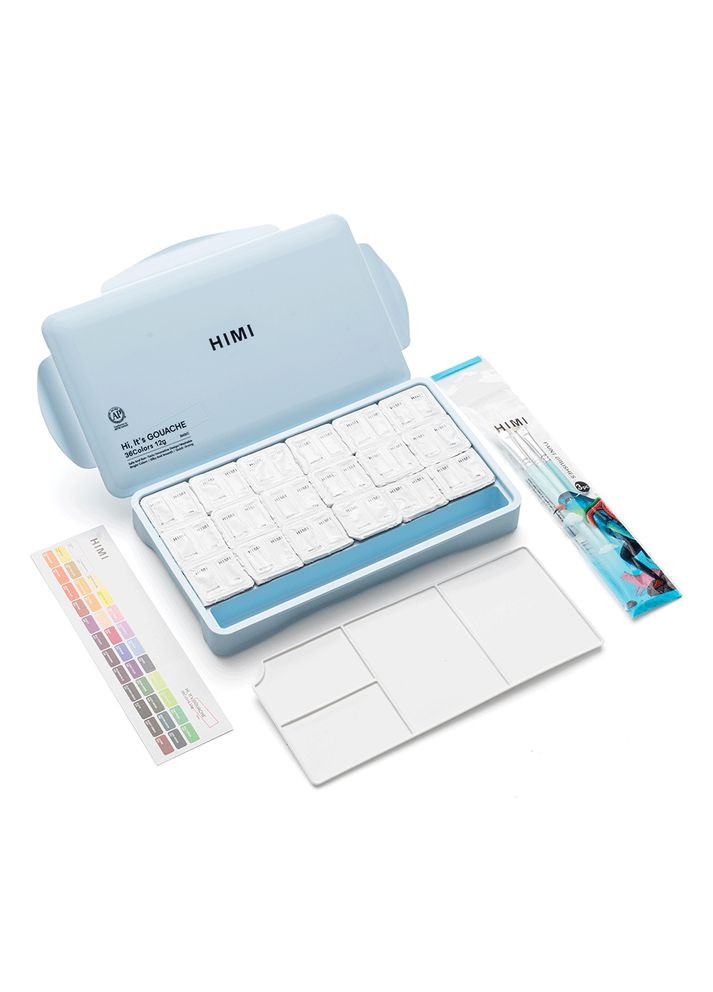 Набір гуашевих фарб Twin Cup 36×12мл (в комплекті 3 пензлі) пластиковий пенал HIMI SRC (367859785)