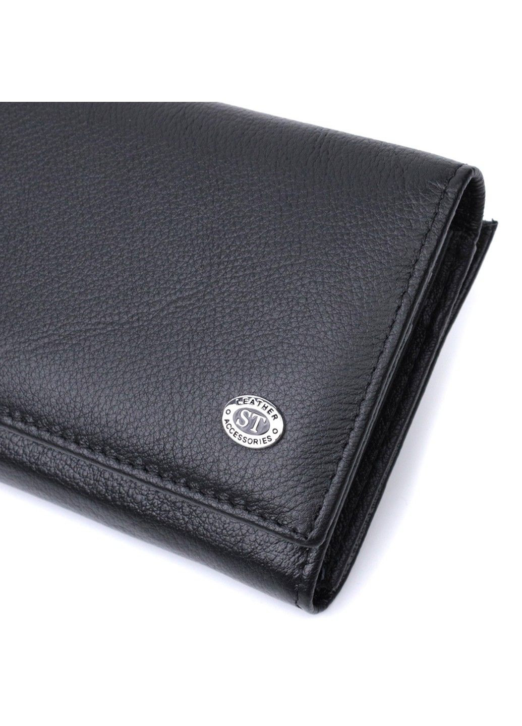 Добротне жіноче портмоне з кишенею для монет із натуральної шкіри 22691 Чорний st leather (298111843)