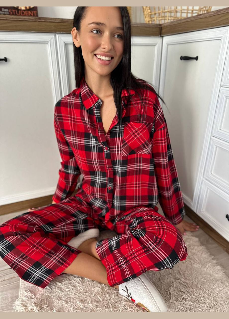 Червона всесезон стильний домашній костюм піжамка сорочка + брюки Vakko