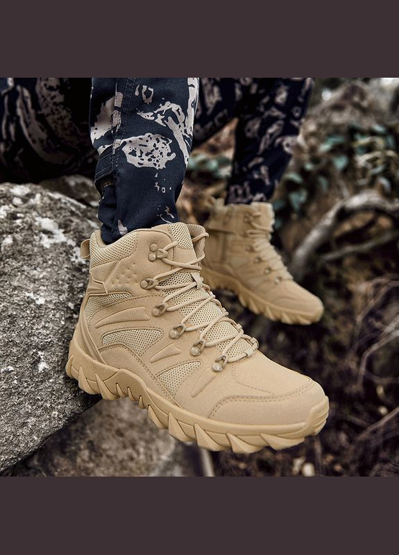 Ботинки тактические GZ702 Sand Khaki р.45 военная обувь для тренировок на шнуровке Lesko (326807092)