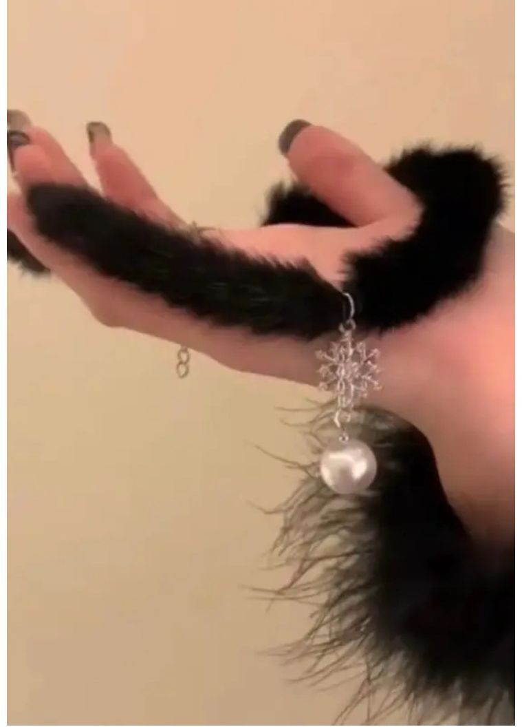 Меховой черный чокер колье с мехом снежинкой, жемчужиной, 1722 No Brand (368887156)