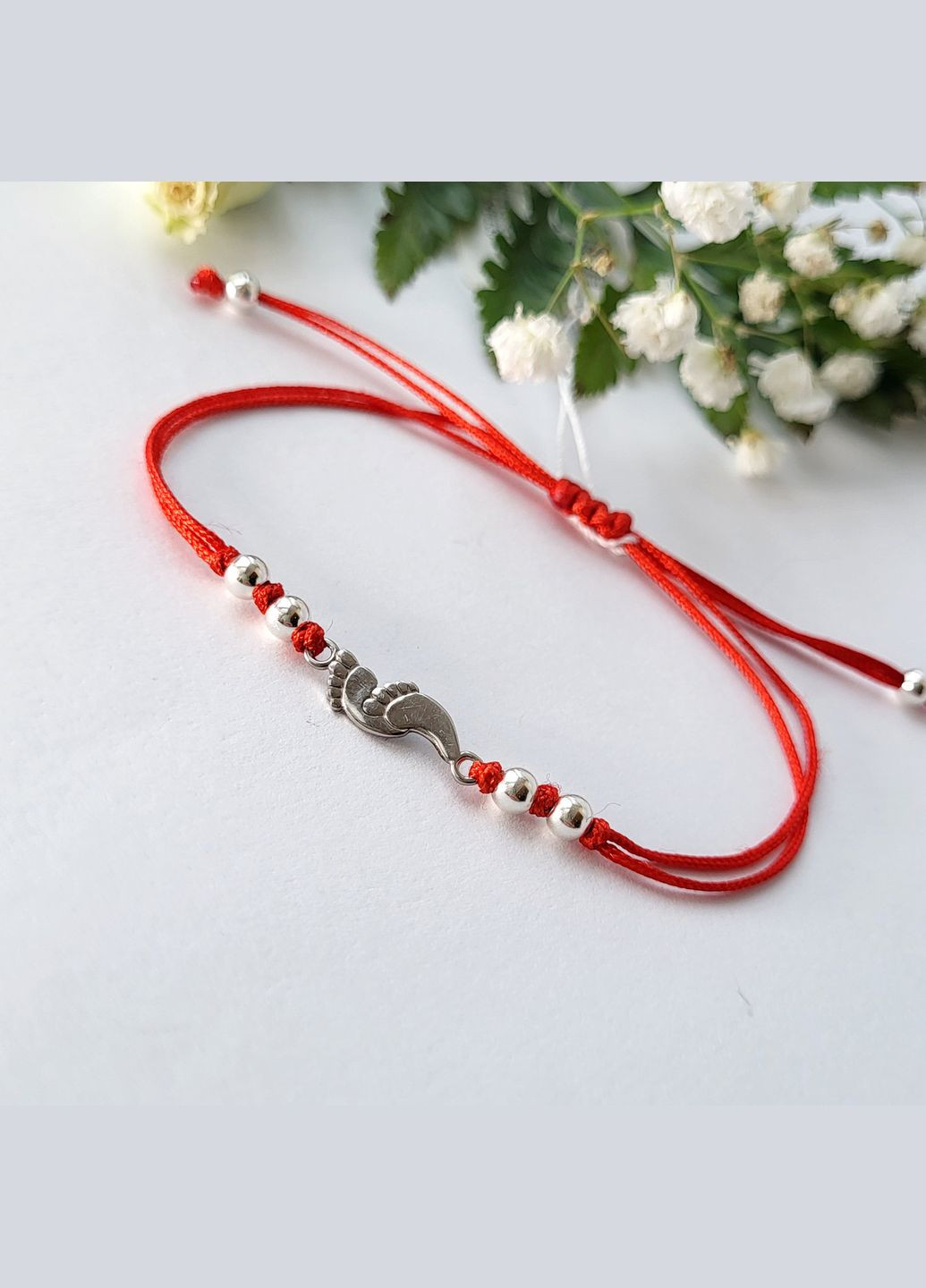 Срібний Червоний браслет без каменів Ніжки срібло 925 проби Родоване 75270 1.10г Nobrand (363969117)