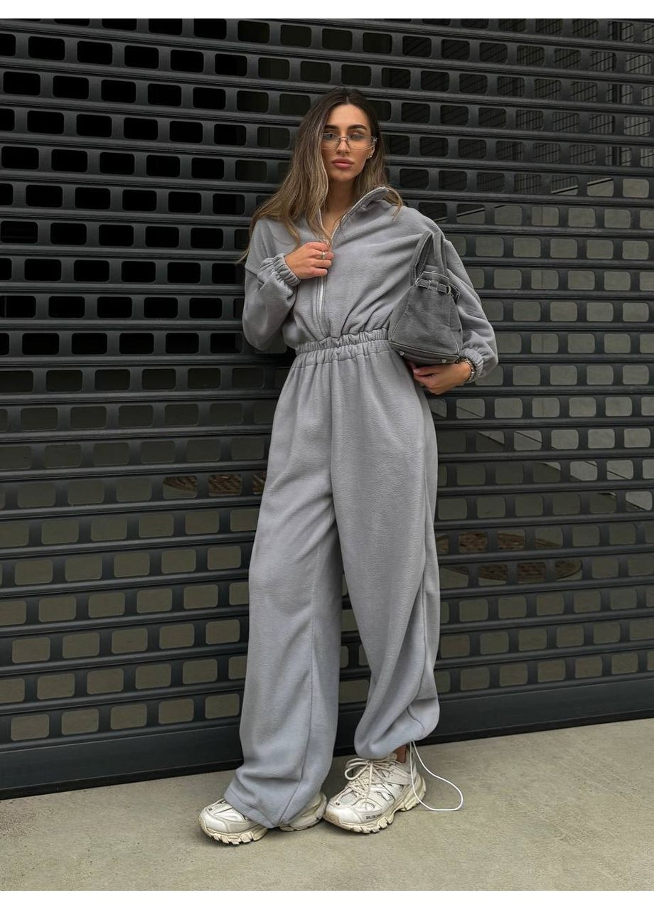 Комбінезон жіночий KaraMix однотонний сірий повсякденний фліс