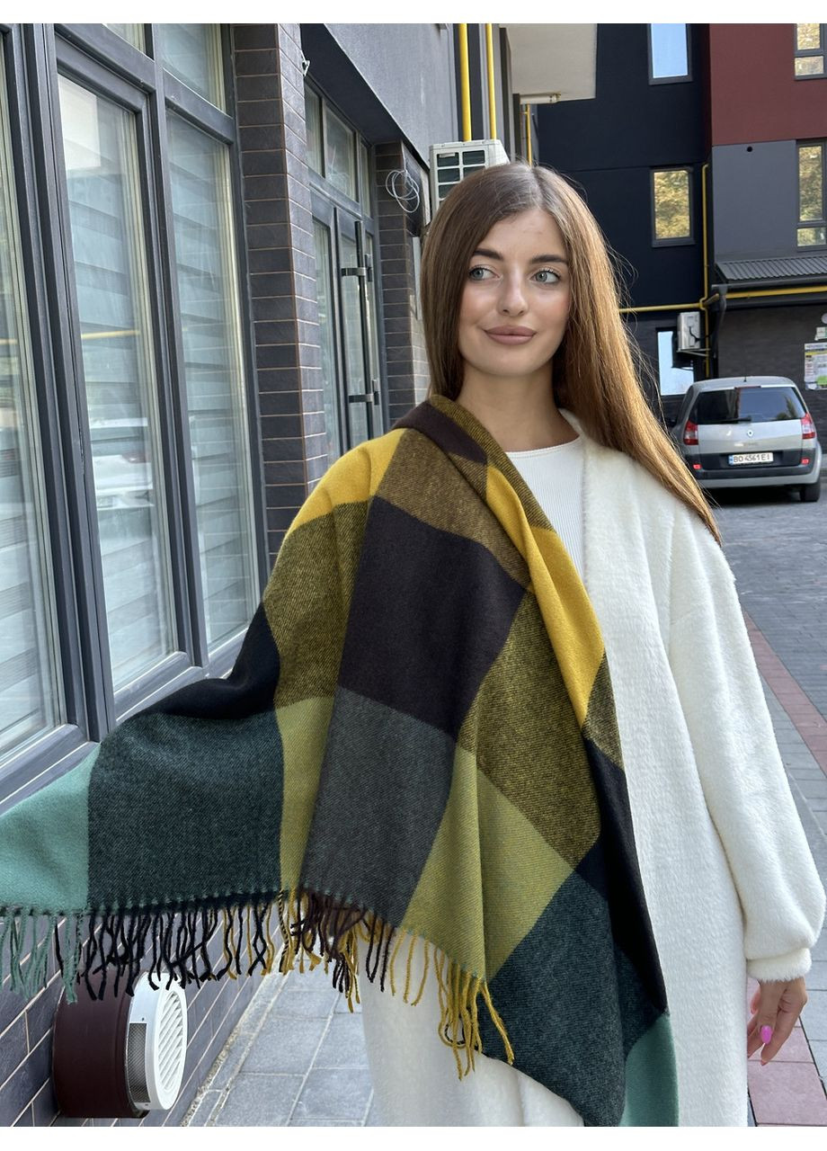 Платок женский теплый в клетку зелено-желтый большой No Brand (359429690)