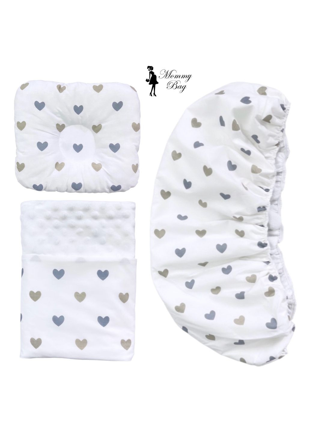 Набор 3в1 в КОЛЯСКУ №28 Сердечки серо-золотые с пледом RoyalBaby (335081808)