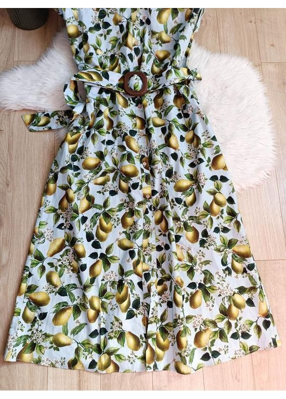 Голубое платье меди с принтом в виде фруктов Zara